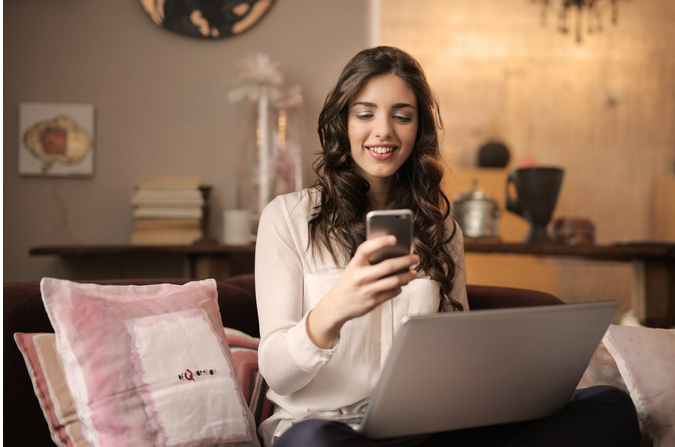 a lady working online